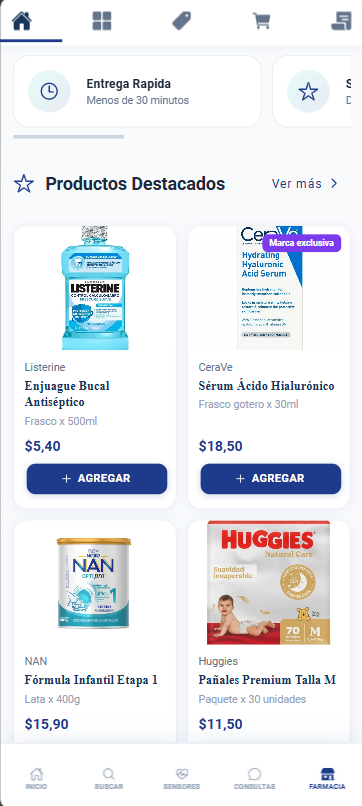 Ecommerce móvil de farmacia Minthy