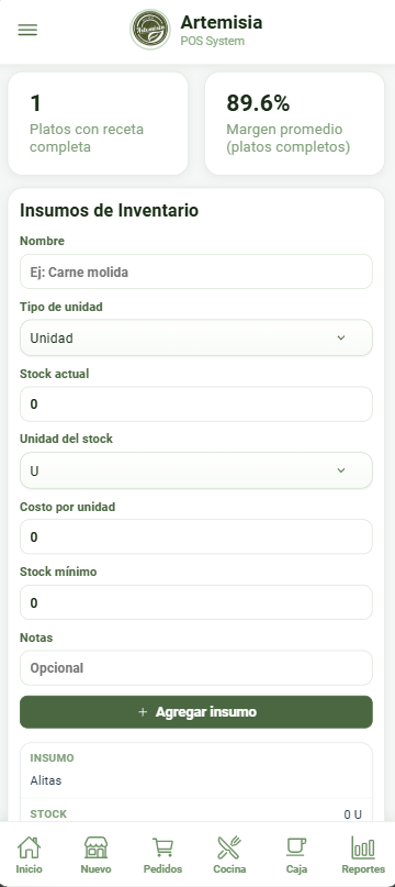 Inventario móvil de Minthy Restaurantes