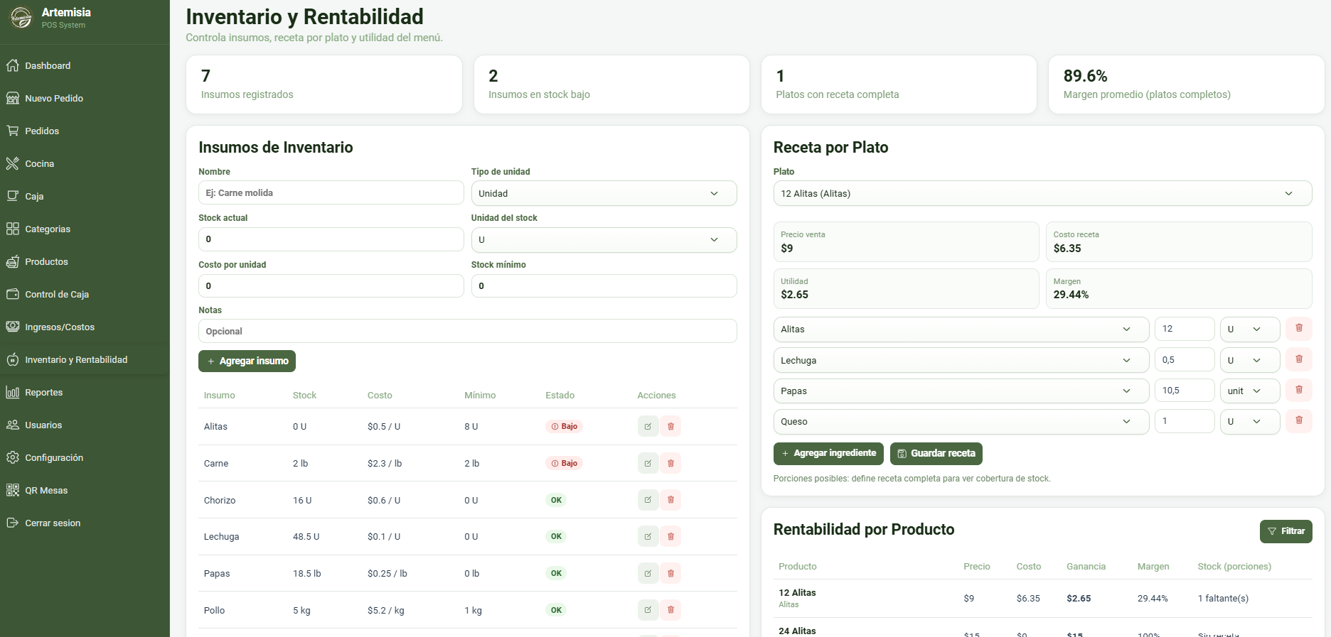 Inventario web de Minthy Restaurantes